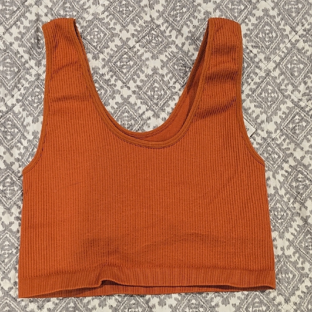 Forever 21 Orange Ribbed Crop Tank Top